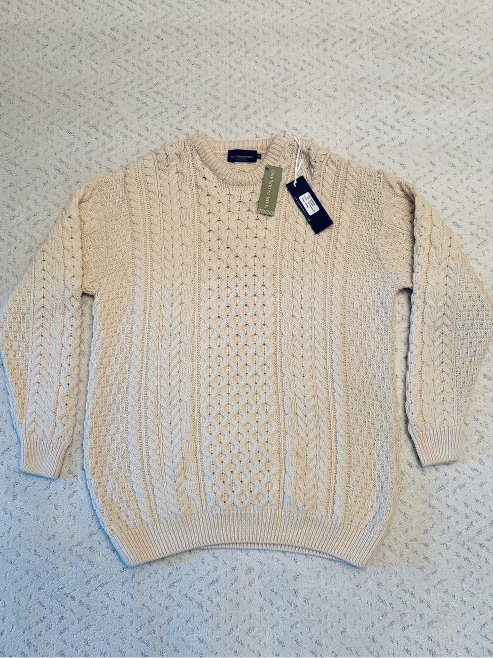 Rue Saint Patrick Worsted Wool Irish Fisherman Sweater NEW Mens Size XXL Cream